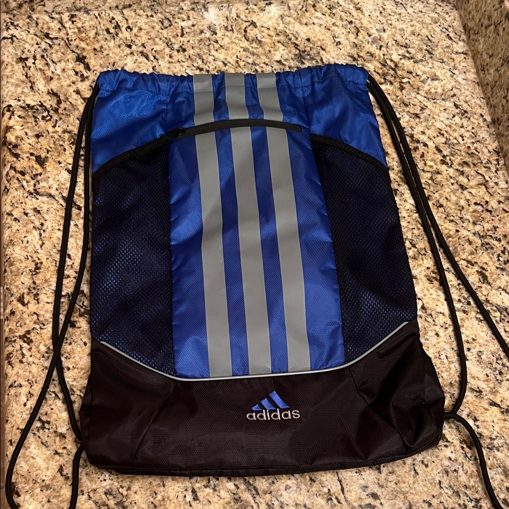 Adidas Blue and Gray Drawstring Backpack